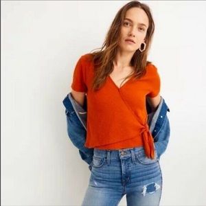 Madewell Orange Tie-Front Wrap Sash Top